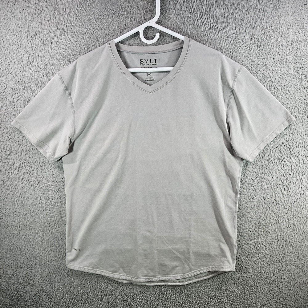 BYLT Premium‎ Basics Mens XL Drop Cut Lux V-Neck T-Shirt Gray Short Sleeve Tee
